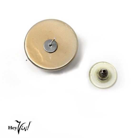 Vintage 80s Pierced Bronze Metallic Style 1" Button Earrings - New/Old - Hey Viv - Picture 3 of 4